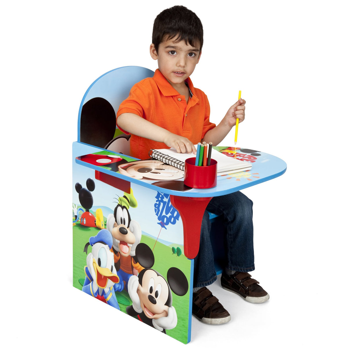 Under-seat fabric storage bin keeps toys and supplies within easy reach