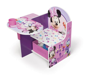 Delta Children Minnie Mouse chair desk front view; easy access for little learners.