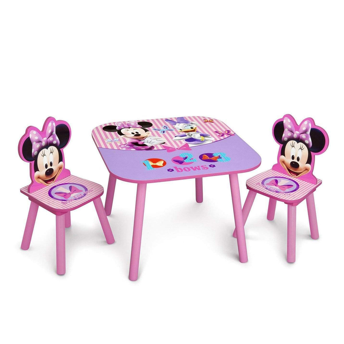 Delta Children Minnie table pink with die-cut chair backs for arts and crafts.