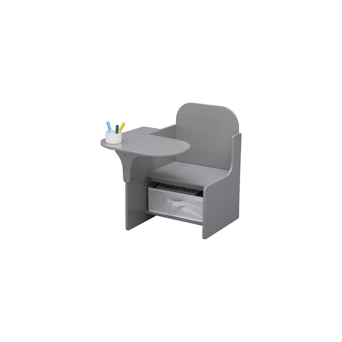 Delta Children MySize chair desk grey, front view, kid-friendly height for easy reach.