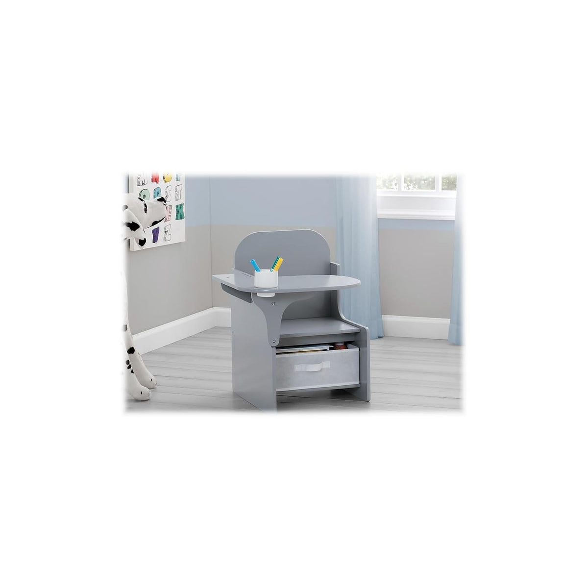 Delta Children MySize chair desk grey, removable cup holder for art supplies.