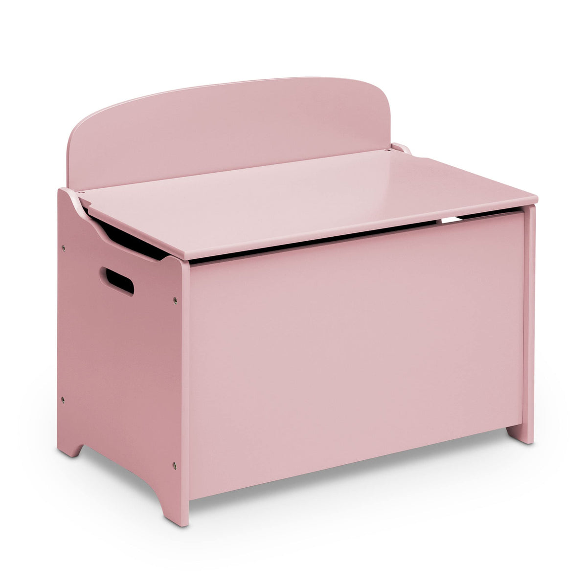 Delta Children MySize Deluxe Toy Box Dusty Rose front view shows sturdy wood construction