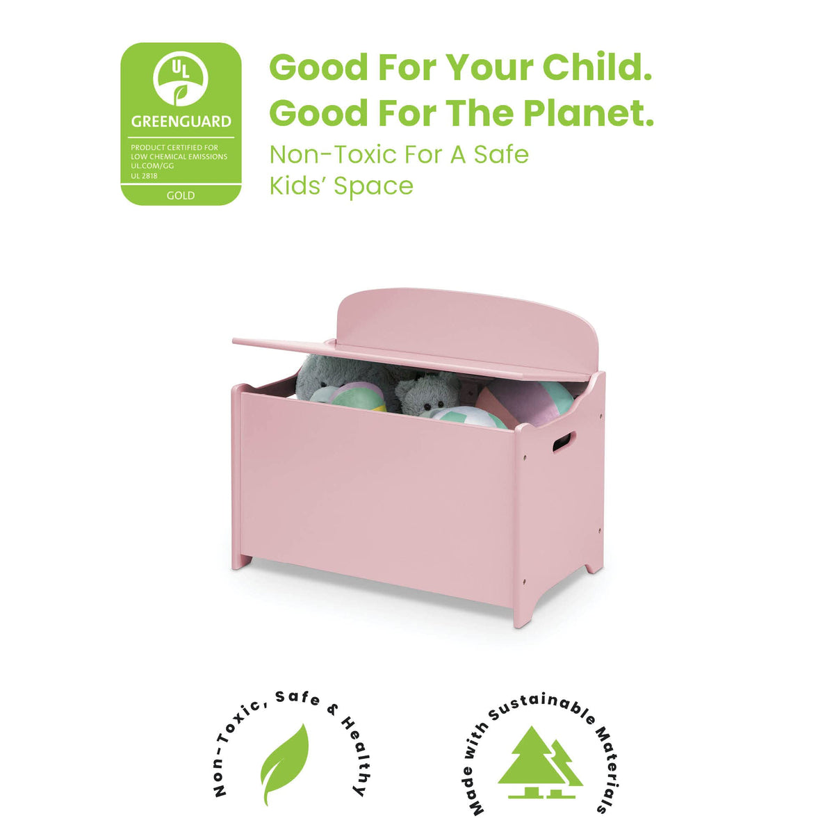 Delta Children MySize Deluxe Toy Box Dusty Rose interior storage ready for toys