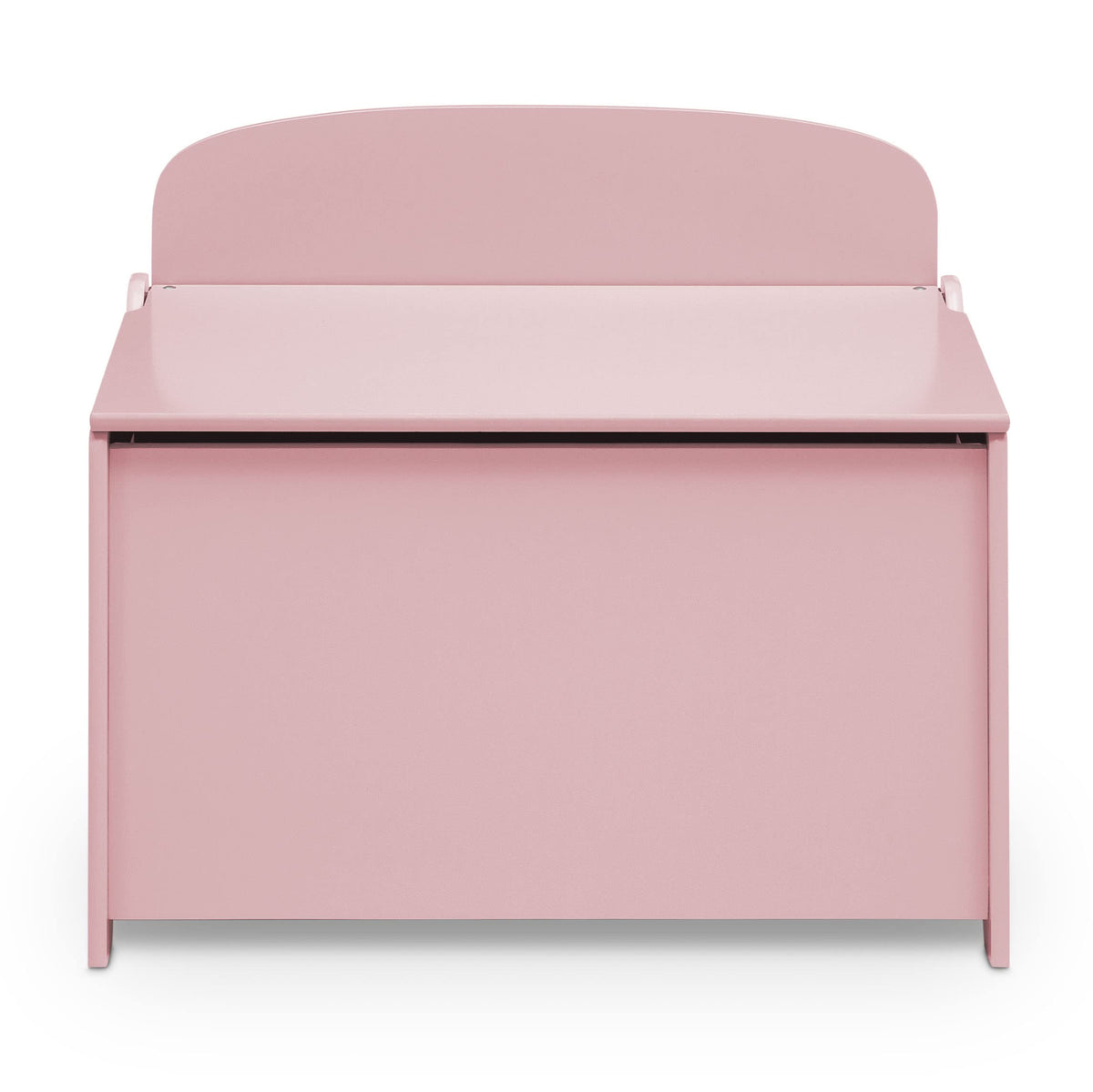 Delta Children MySize Deluxe Toy Box Dusty Rose in a cozy living room