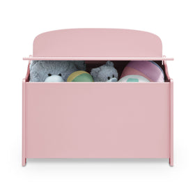 Delta Children MySize Deluxe Toy Box Dusty Rose safety lid in action