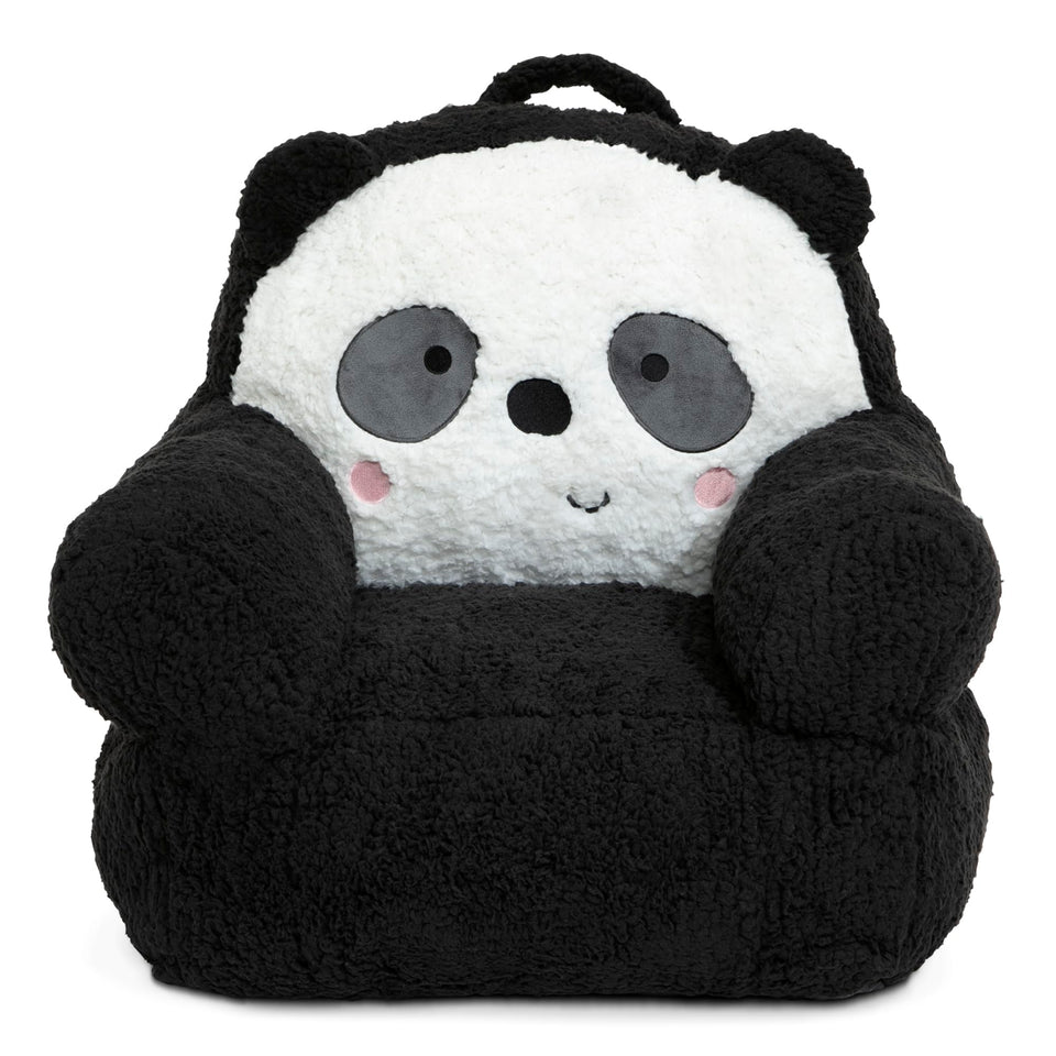Delta Children Panda Cozee Buddy Chair black and white front view, cozy seating
