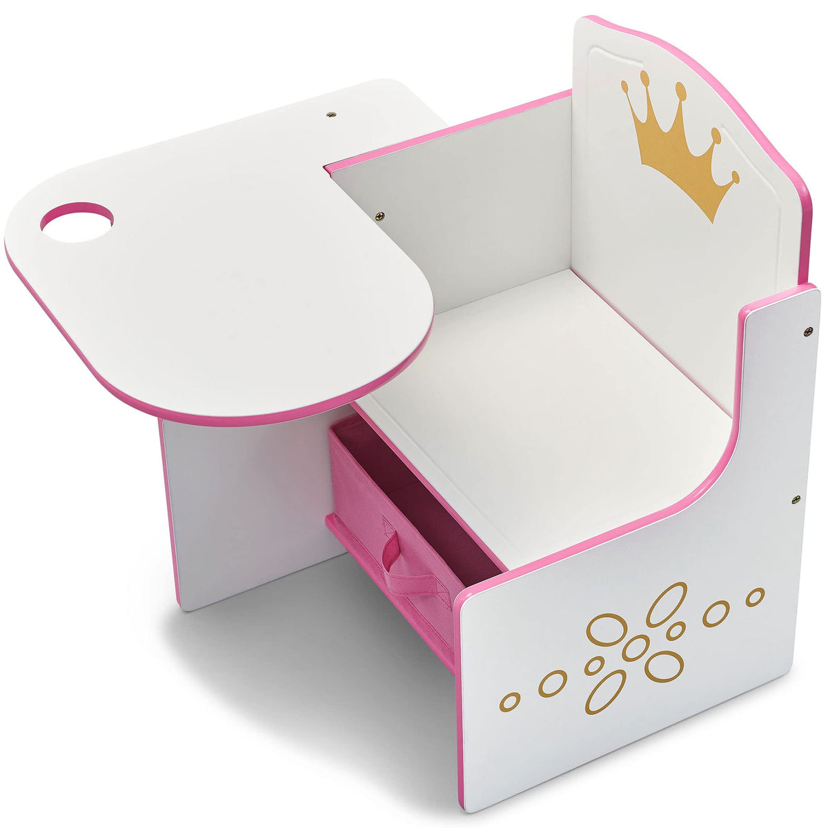 Delta Children Princess Crown desk has built-in cup holder for tools.