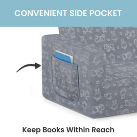 Delta Children Serta Perfect Sleeper side pocket for books and toys