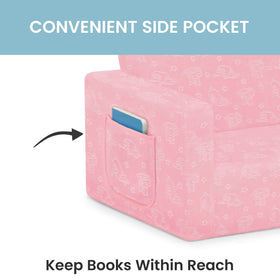 Delta Children Serta Perfect Sleeper side-pocket provides quick-access storage for books or toys.