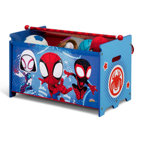 Delta Children Marvel Spidey toy box offers a spacious interior for many toys
