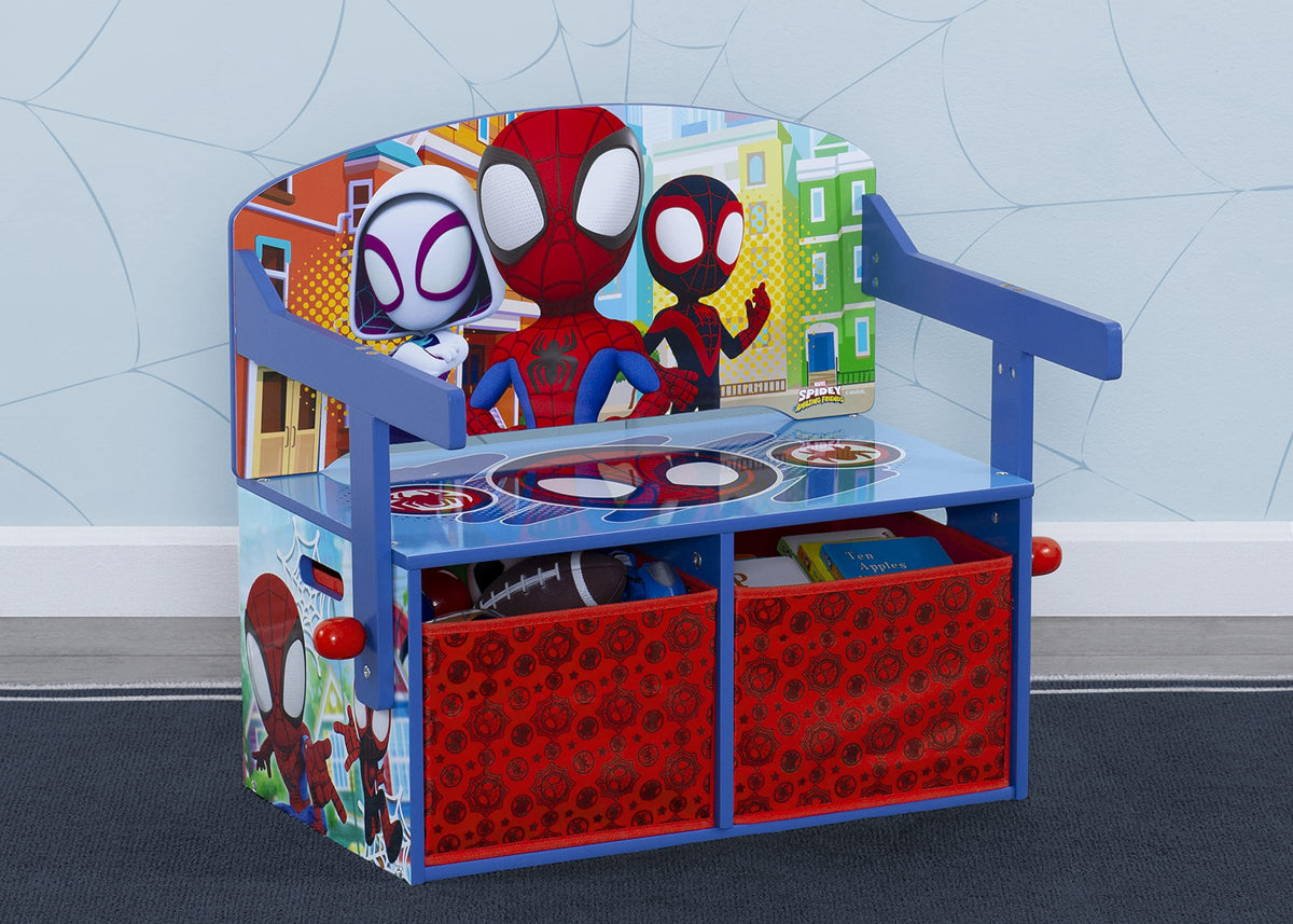 Delta Children Spidey activity bench desk setup in compact room