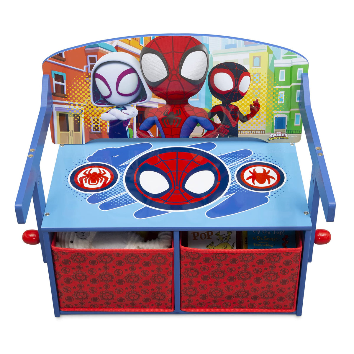 Delta Children Spidey bench in use by a child for activity