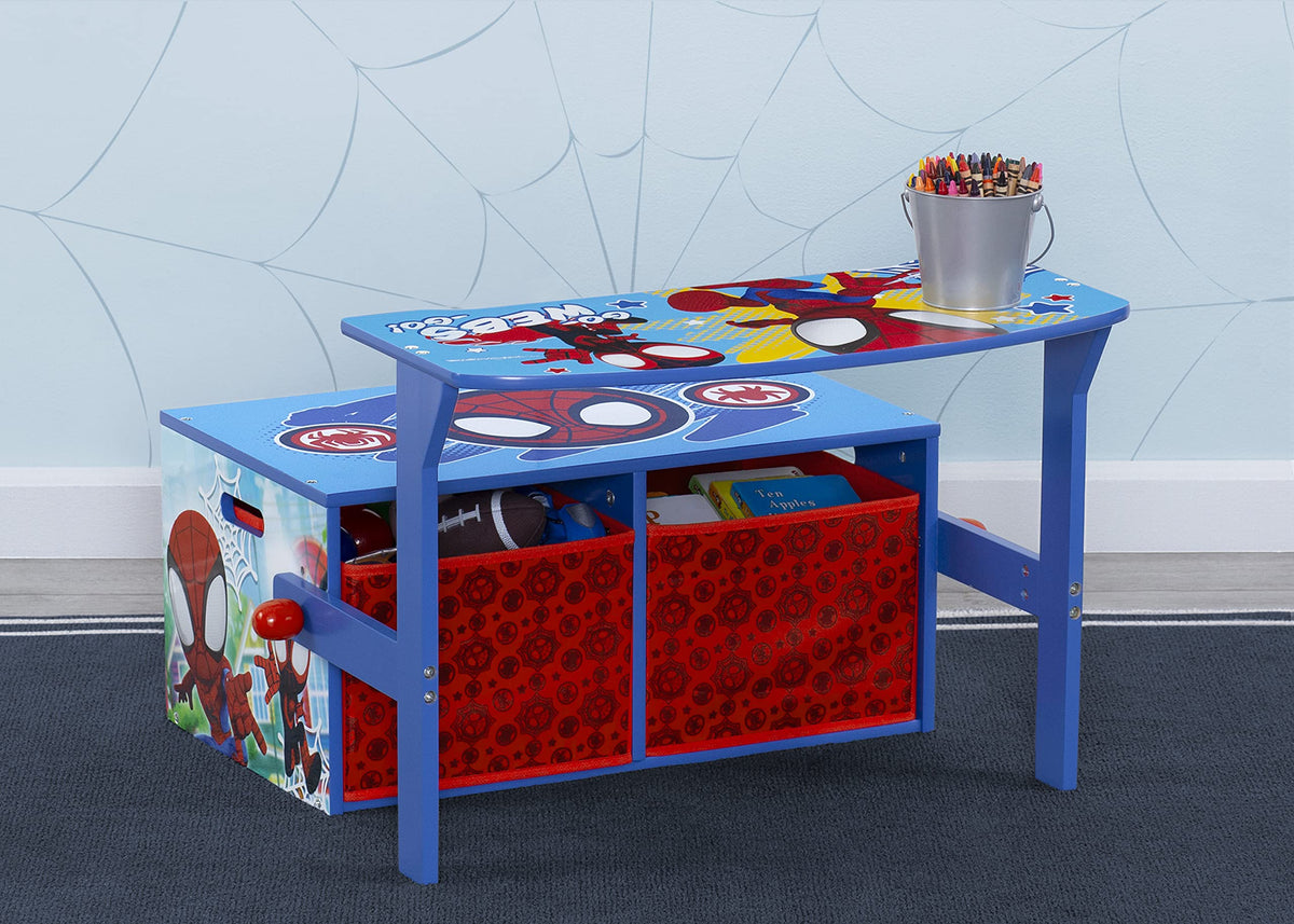Delta Children Spidey bench storage bins under seat for organization