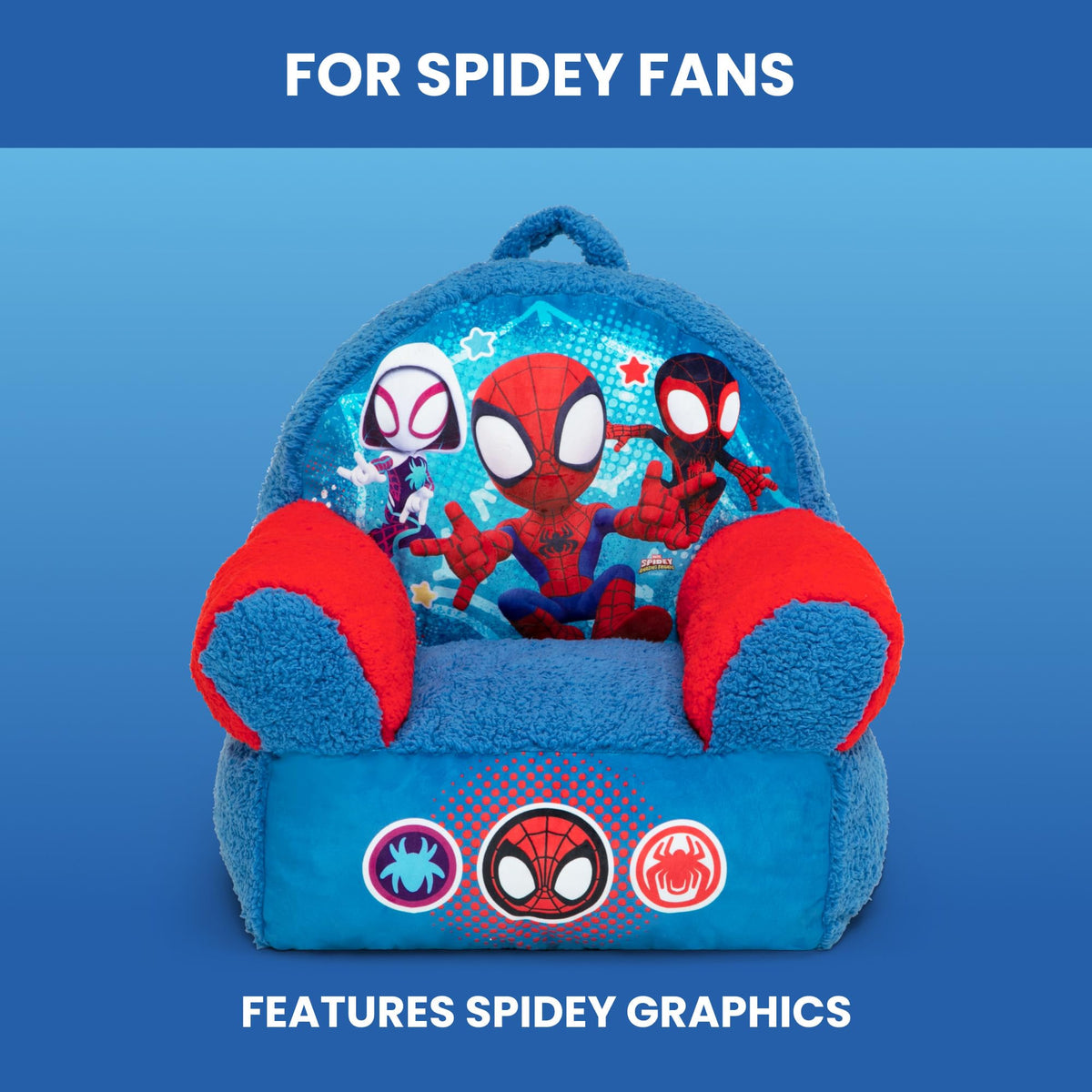Delta Children Spidey chair features easy-to-grab handle for quick moves