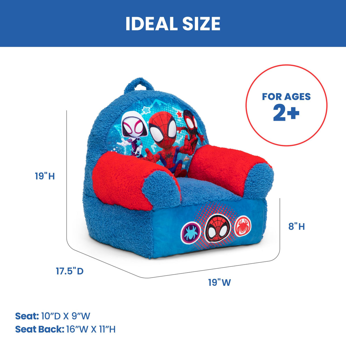 Delta Children blue seat offers compact foam for cozy seating