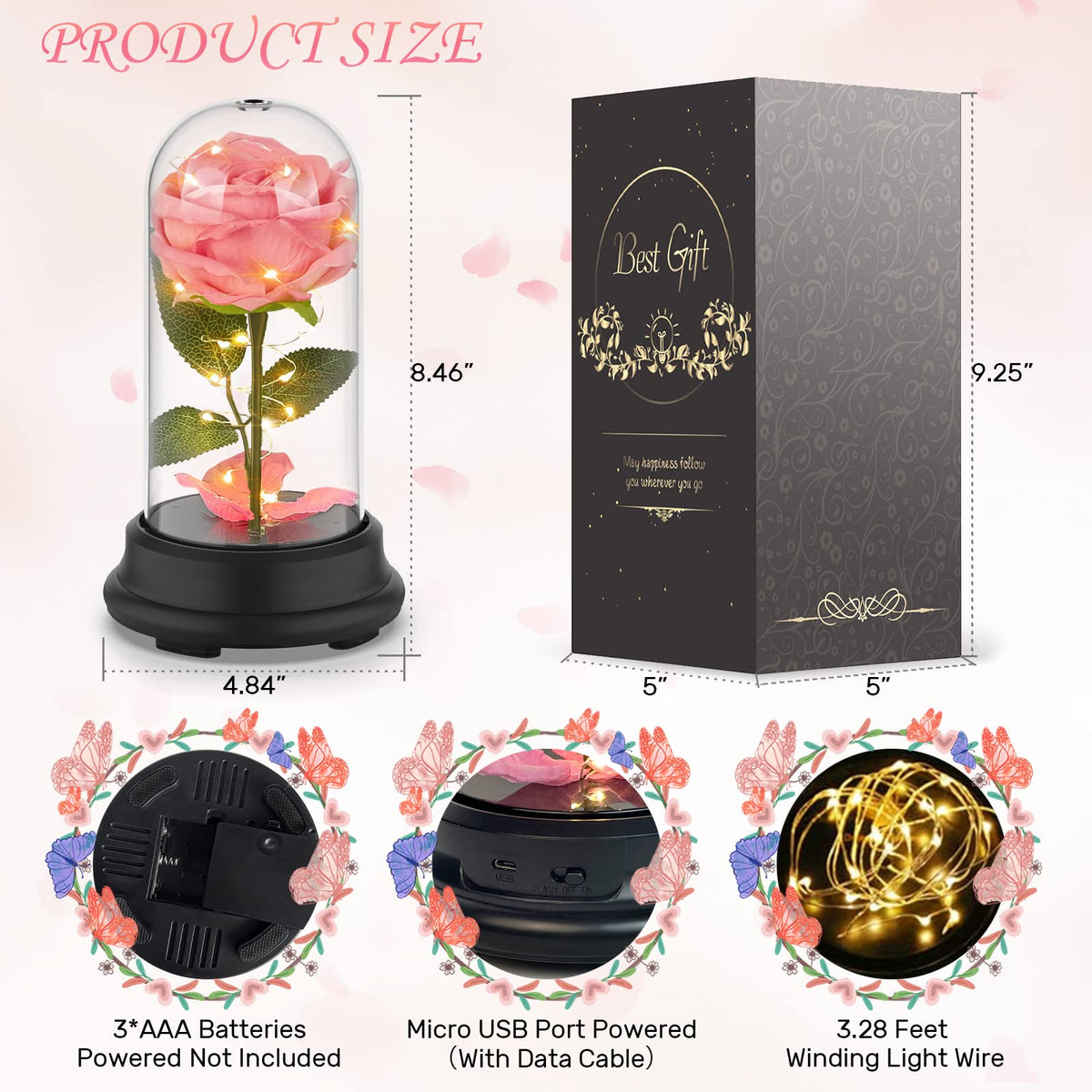 Deluxsa plastic clear dome showcasing preserved rose glow