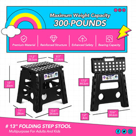 Delxo 13 inch folding stool folded compactly to save space.