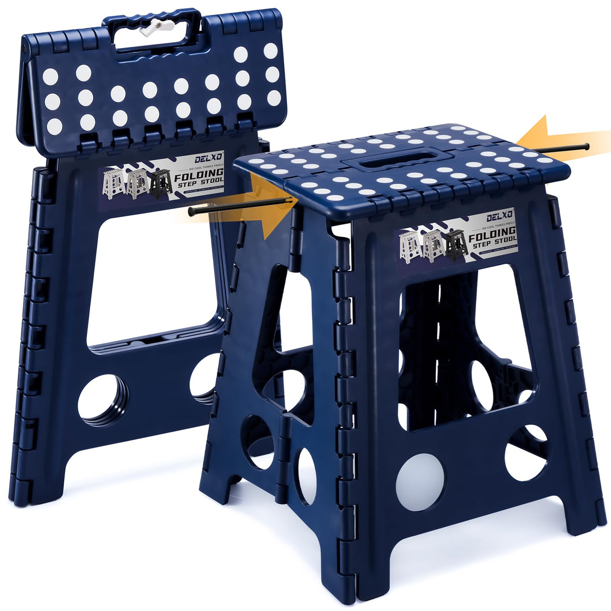 Delxo 16-inch folding stool in royal blue, sturdy indoor use up to 400 lbs.