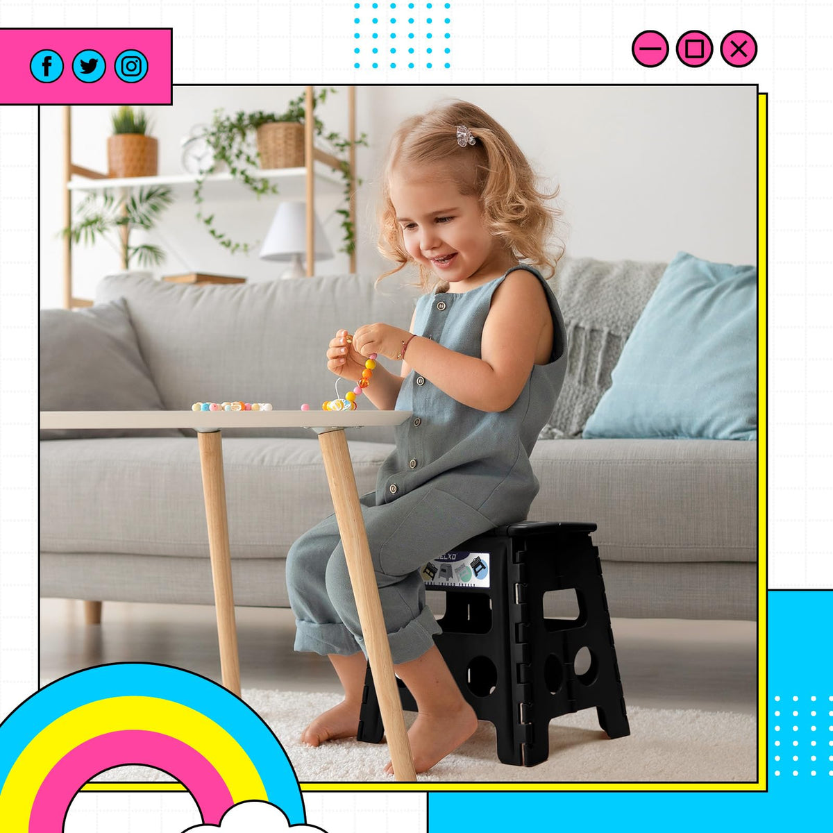 Delxo folding stool with anti-slip surface for safe indoor use.