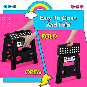 Delxo folding stool black finish complements modern spaces.
