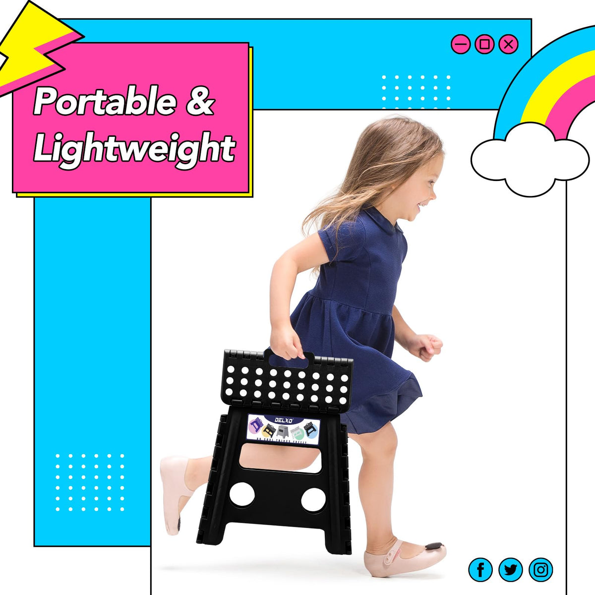 Delxo folding stool compact storage in small spaces.