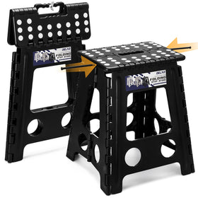 Delxo folding stool open shows compact height for easy reach and storage.