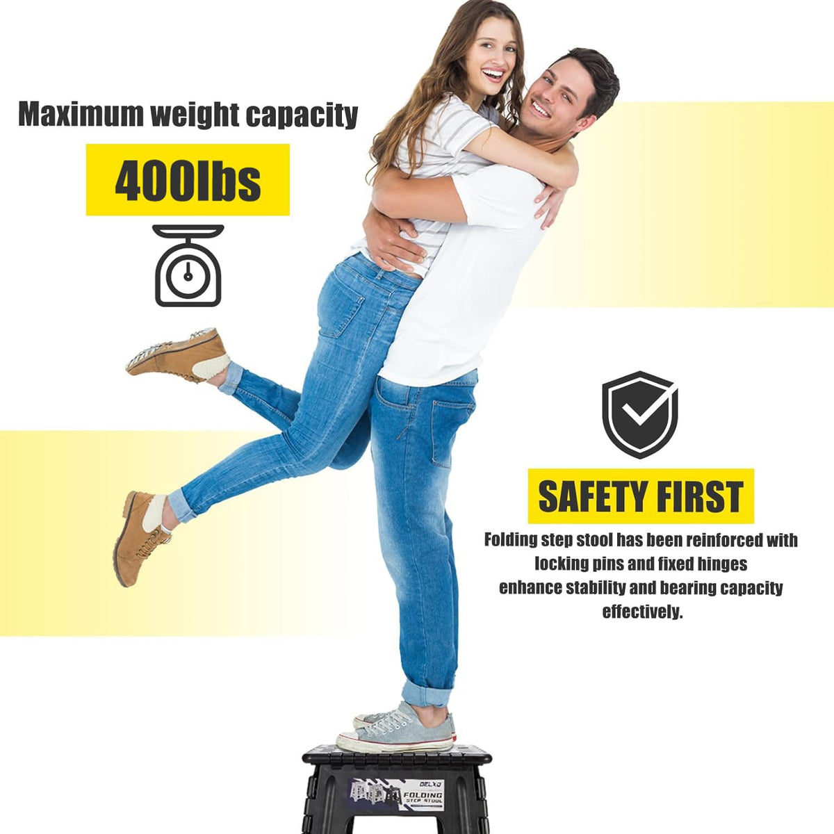 Delxo folding stool supports up to 400 lbs of weight.