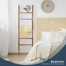 Delywh freestanding ladder holds blankets, scarves, or light plants.