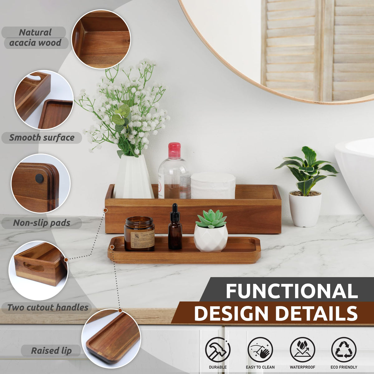 Demigo acacia wood decor box featuring unique grain pattern.