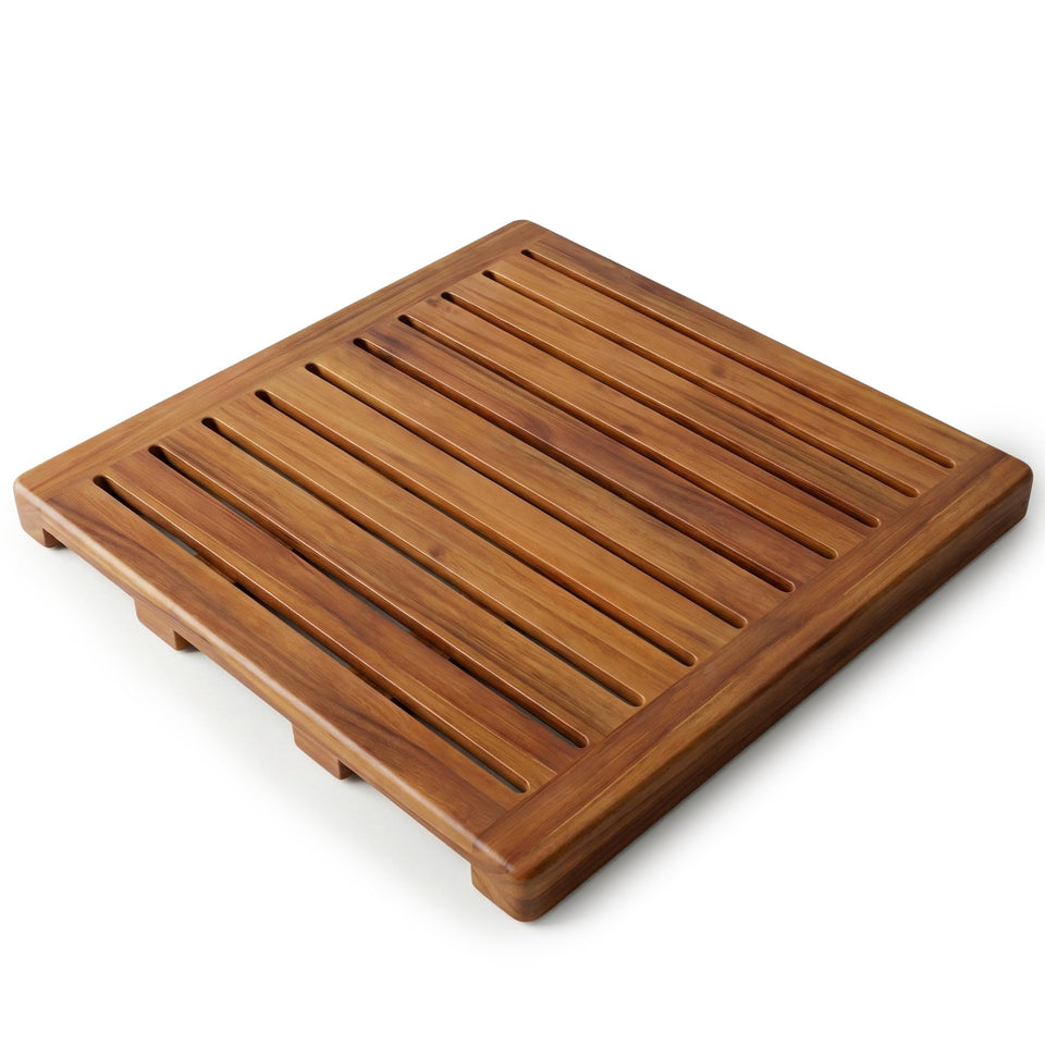 Demigo Acacia Wood Shower Mat 21x21 shows compact size for small bathrooms.