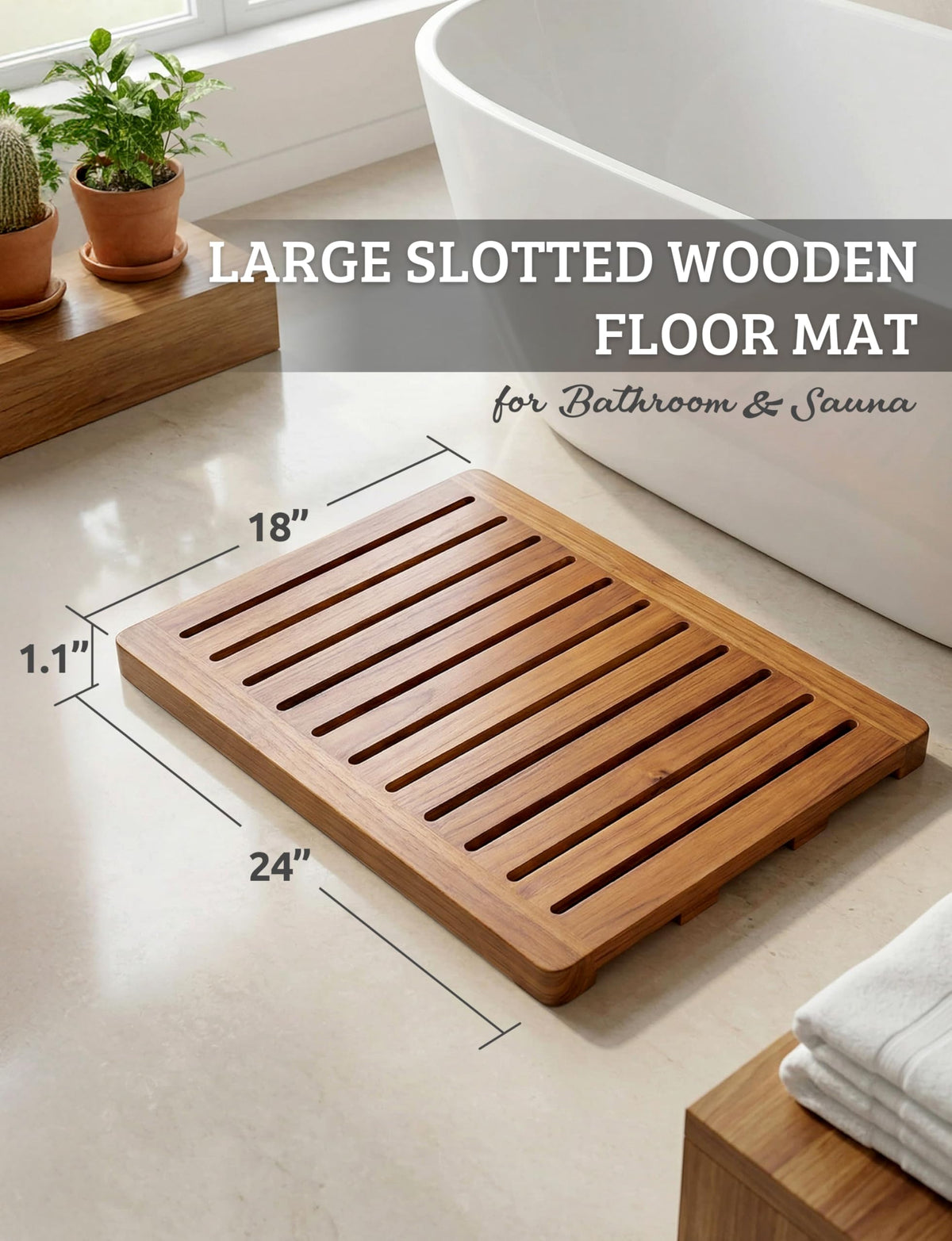 Demigo Acacia Wood Shower Mat bottom feet prevent slipping and floor scratches on moist surfaces.