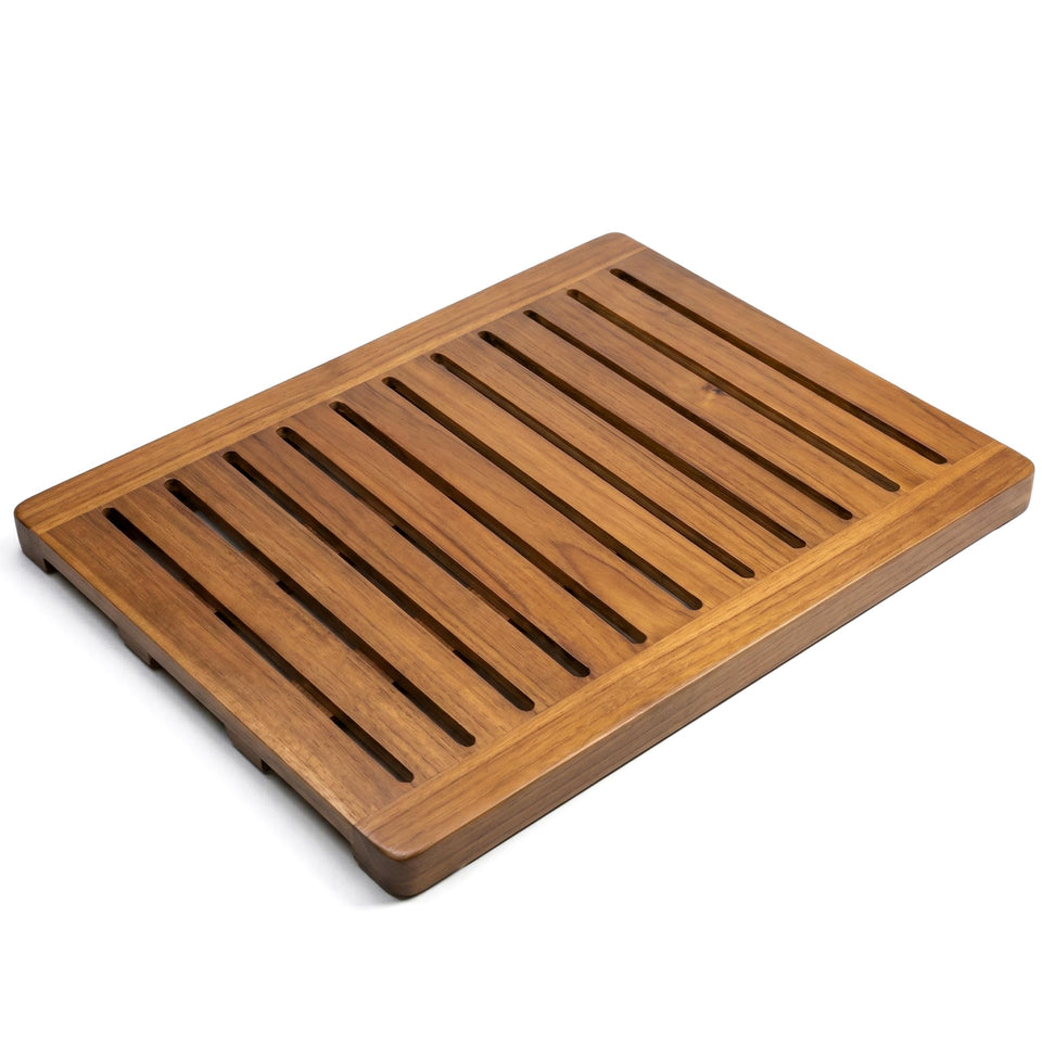 Demigo Acacia Wood Shower Mat front view shows durable finish for safe stepping in wet areas.