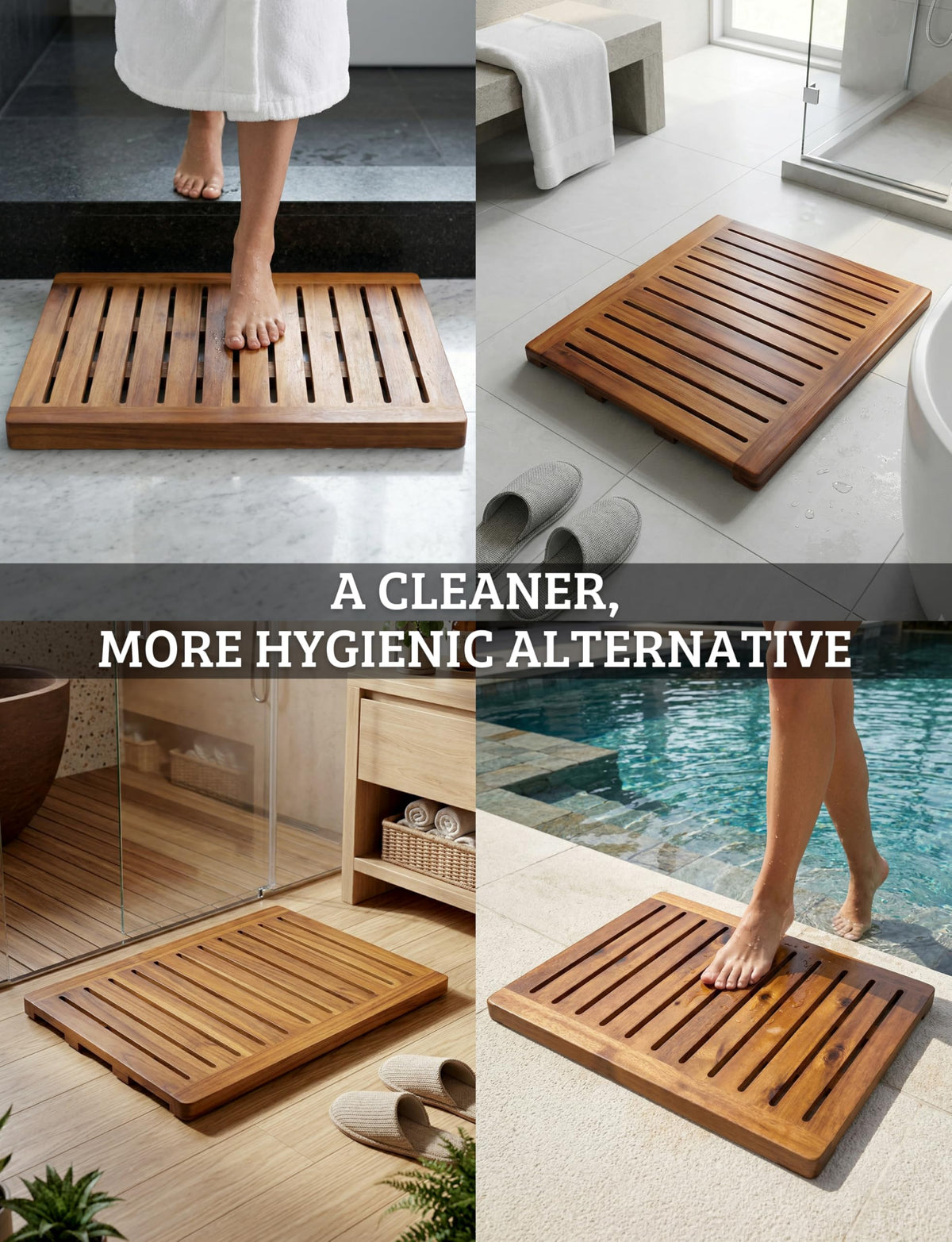 Demigo Acacia Wood Shower Mat spa bathroom appeal complements modern interiors.