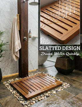 Demigo Acacia Wood Shower Mat varnished surface stays glossy and easy to clean.