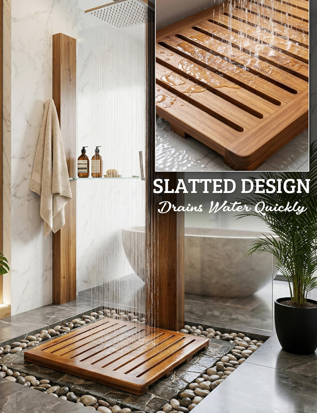 Demigo Acacia Wood Shower Mat ships fully assembled and ready to use.