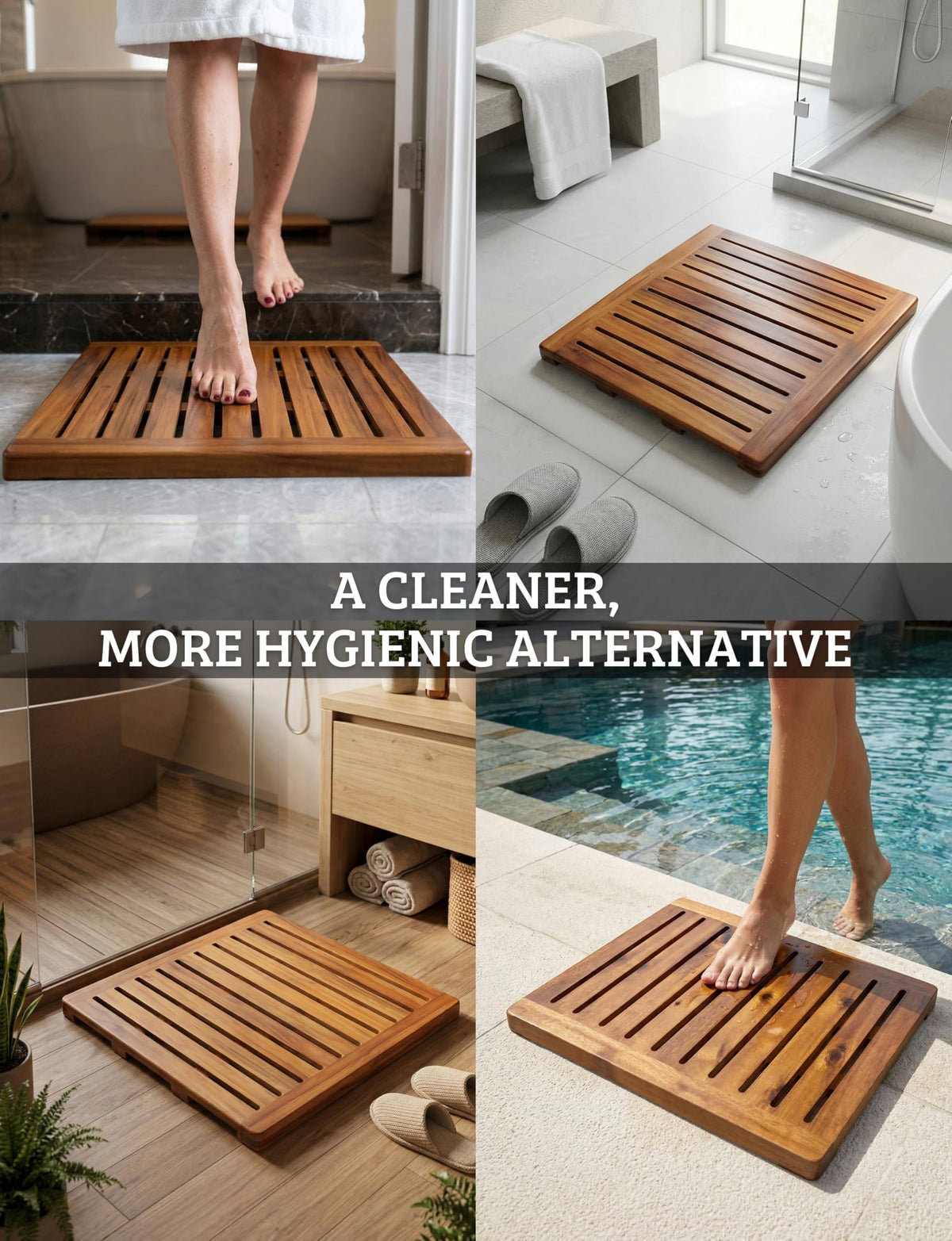 Demigo Acacia Wood Shower Mat low maintenance keeps wood in good condition.