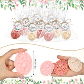 Demissle bloom scented soaps in pink and white enhance bath time ambiance.