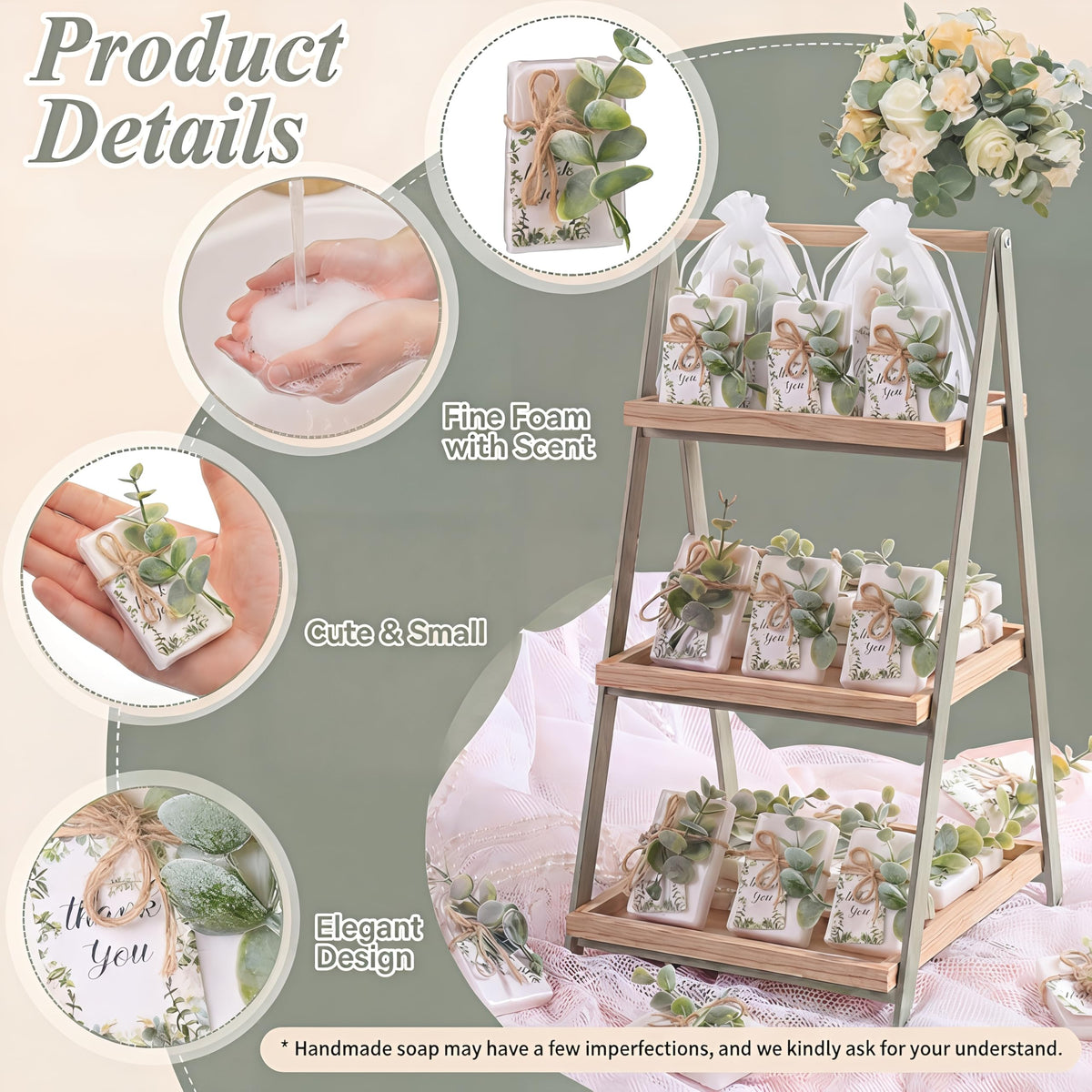 Demissle eucalyptus picks add greenery charm to each soap favor.