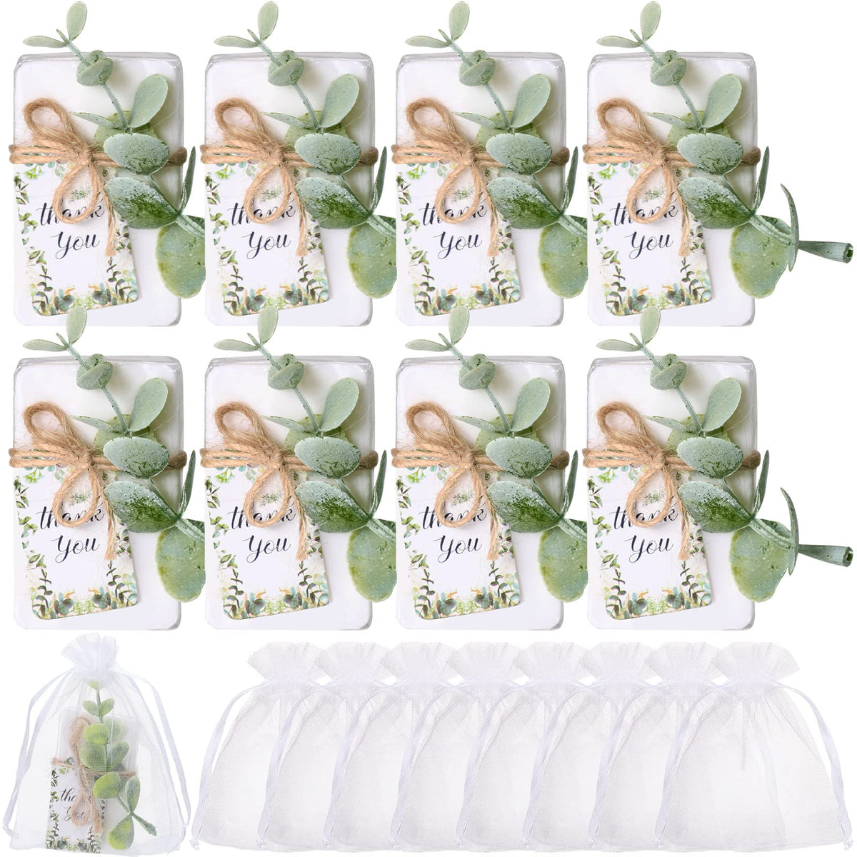 Demissle mini eucalyptus soap with decorative presentation, ideal as guest wedding favors.