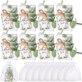 Demissle mini eucalyptus soap with decorative presentation, ideal as guest wedding favors.