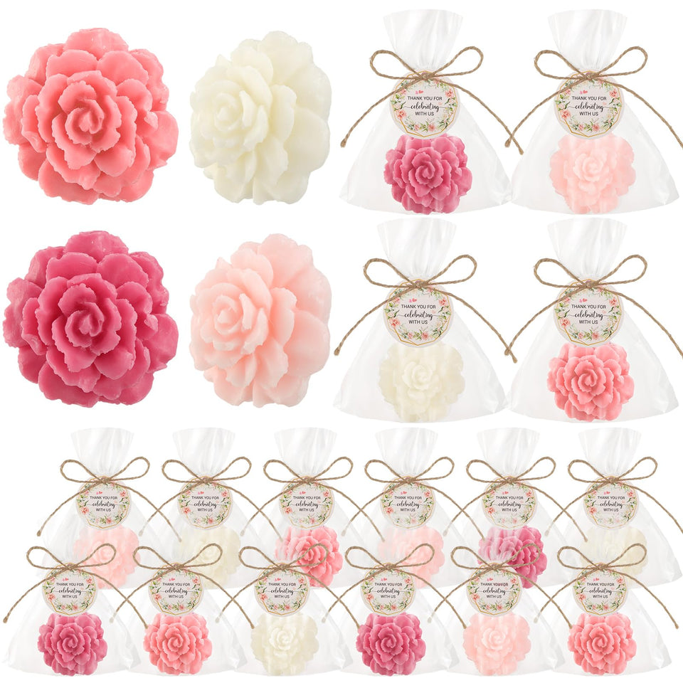 Demissle rose flower soap pink wrapped for gifting and party favors, great for guests.