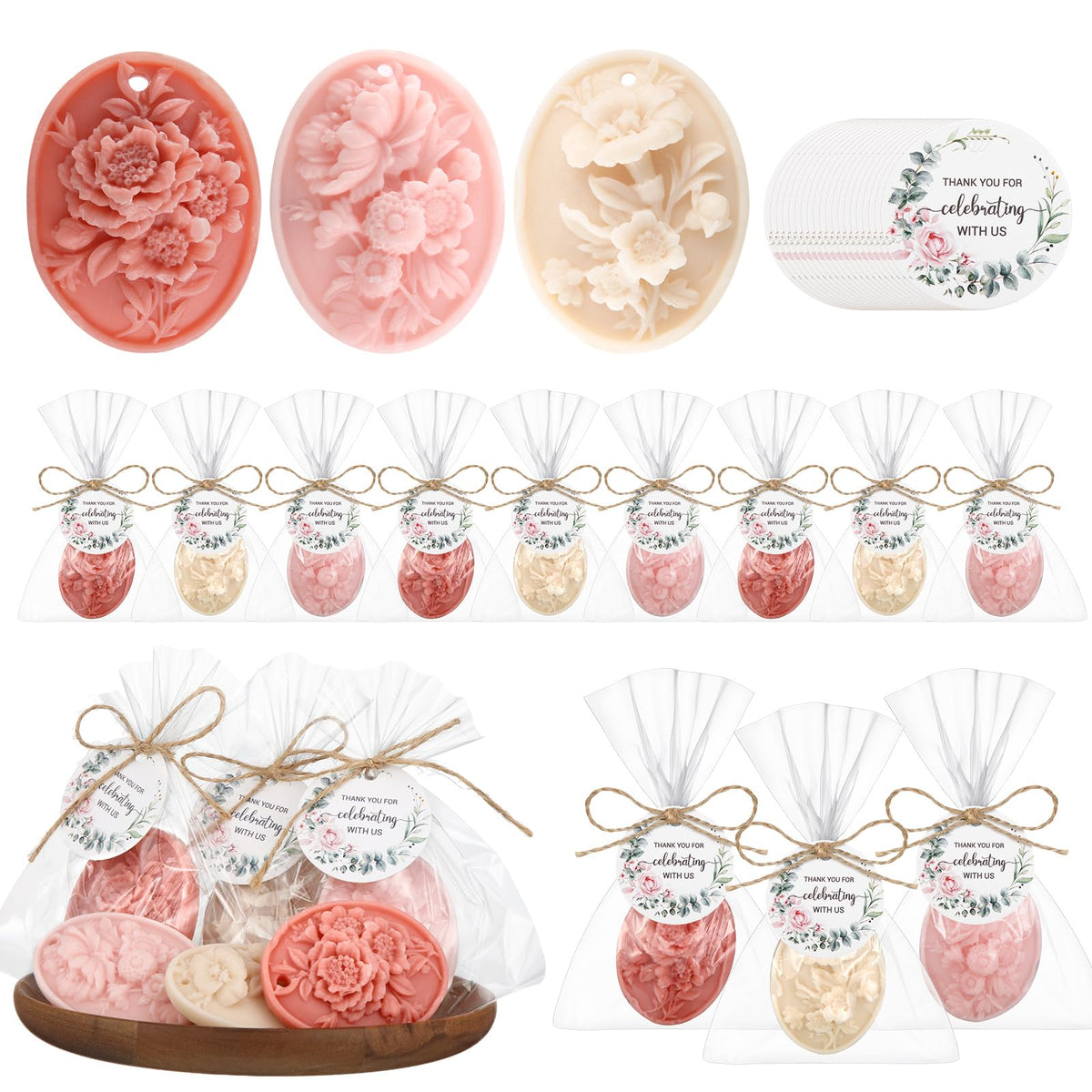 Demissle wildflowers soap favors in mixed colors for elegant baby shower decor.