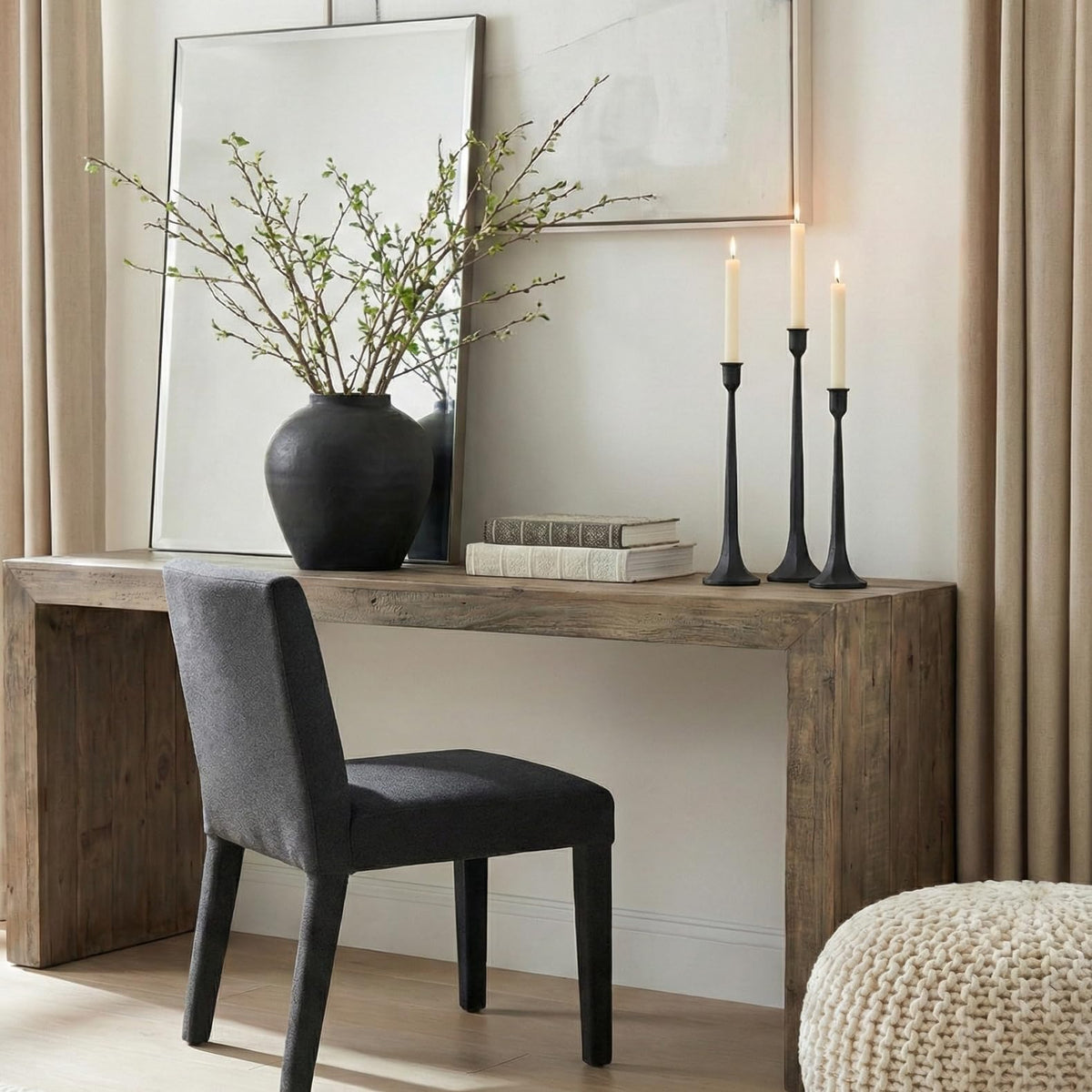 Denique iron taper candle holder closeup highlights rustic black finish