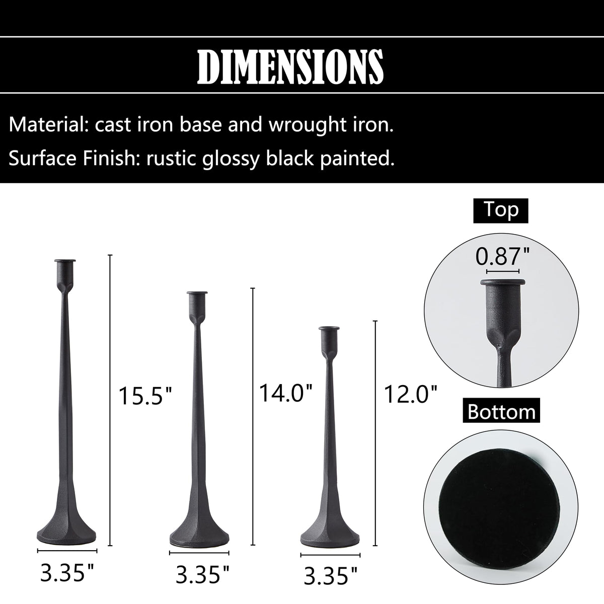 Denique iron taper candle holder medium height as balanced dining centerpiece