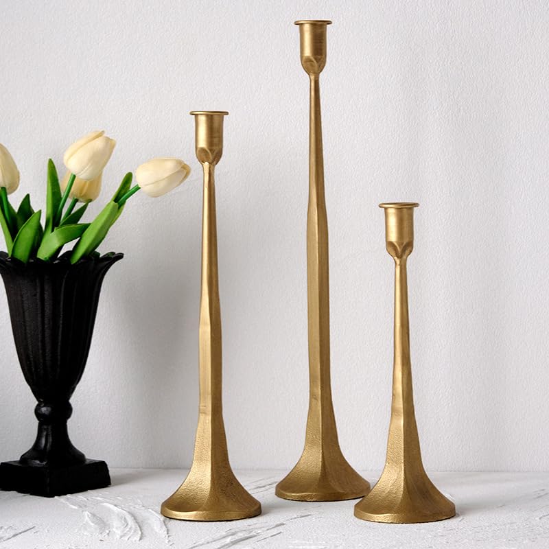 Denique iron taper candle holder small height for intimate table lighting