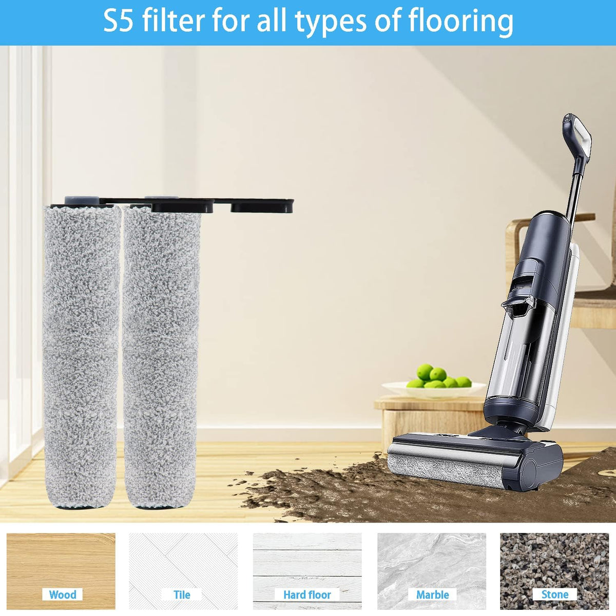Dentego compatibility note highlighting fit with Tineco S5 series.