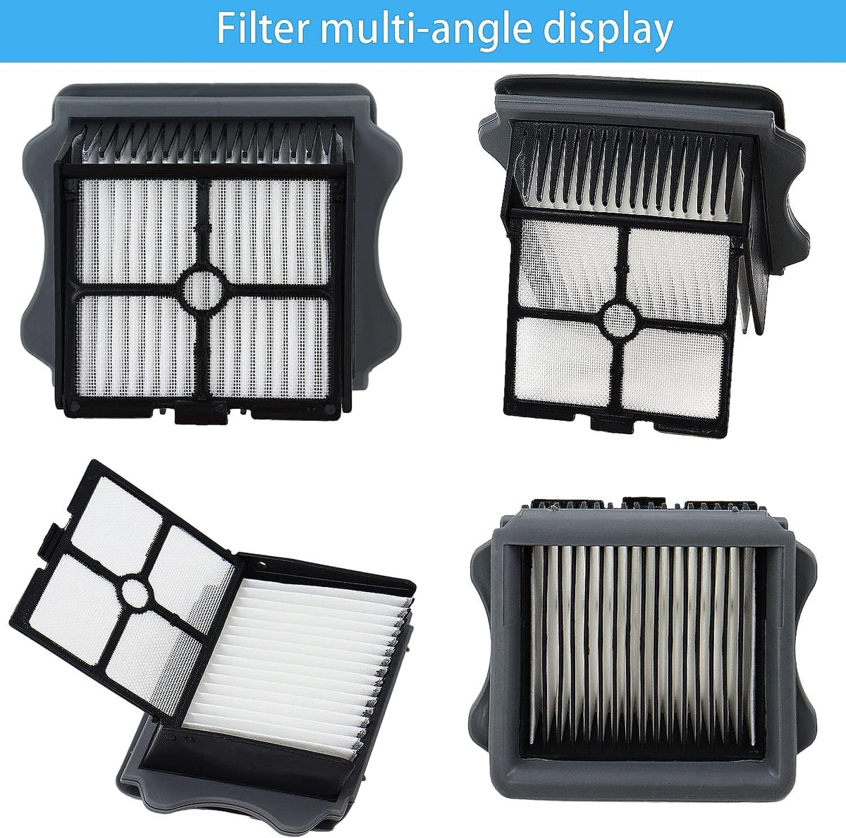 Dentego four-filter pack closeup highlighting 0.3 micron particle capture.