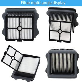 Dentego four-filter pack closeup highlighting 0.3 micron particle capture.
