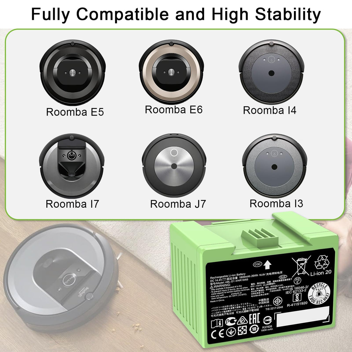 Dentsing ABL-D1 battery for Roomba i3 keeps floors clean with quick charging