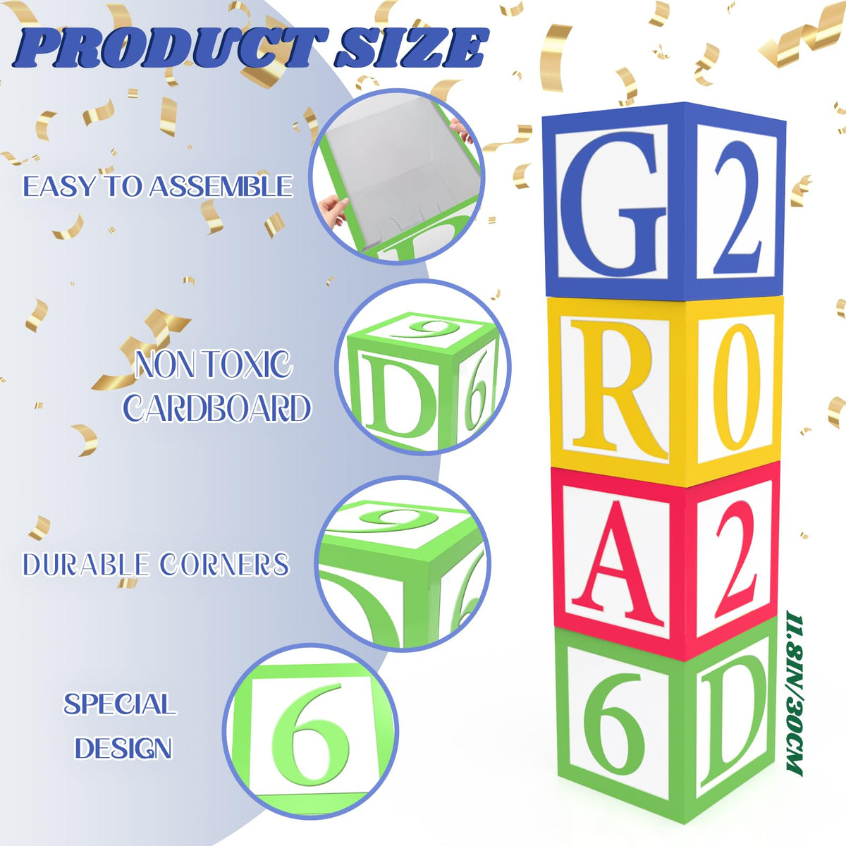 Denylo Pro colorful graduation balloon boxes create vibrant photo backdrops for Class of 2026.